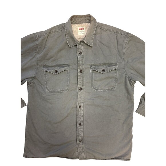 Levis Men's Gray Sherpa Lined long sleeve Button Down shirt jacket size XL - Picture 2 of 5